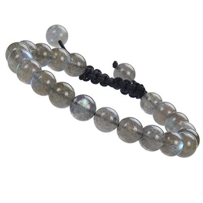 MASSIVE BEADS Natural Healing Power Gemstone Crystal Beads Unisex Adjustable Macrame Bracelets - color: Labradorite, size: 8mm