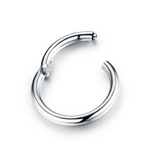 5Pairs Surgical Stainless Steel 16G Sleeper Cartilage Daith Tiny Small Hoop Earrings Mini Septum Hinged Clicker Nose Ring Helix Tragus Piercings Unisex Fashion Huggie Hoops Set 6-14MM - color: Silver