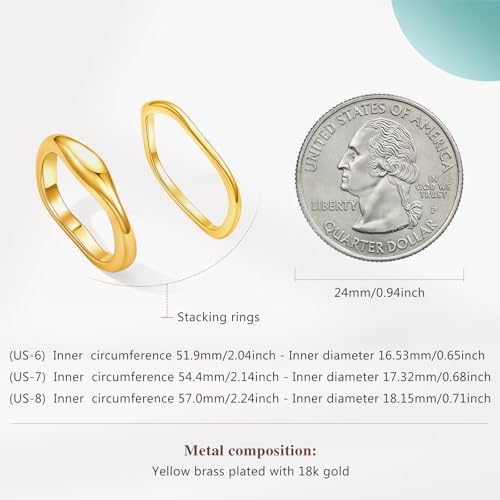 Cicy Bell Stackable Rings for Women 18K Gold Plated Non Tarnish Ring Set | Dainty Cubic Zirconia,Promise Wedding Engagement Rings, Statement Thin Rings,Trendy Jewelry Gifts - color: Gold-Style D, size: 8