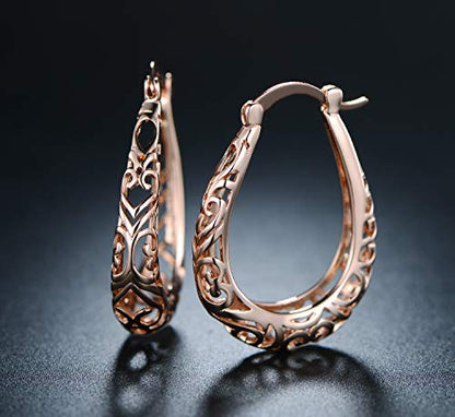 Barzel 18K Gold Plated Filigree Hoop Earrings - color: Rose Gold