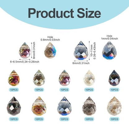 100Pcs Faceted Teardrop Crystal Beads Transparent Electroplate Water Drop Top Drilled Beads Colorful Teardrop Chandelier Charms for DIY Crafts Earring Bracelet Jewelry Making - color: Mixed Color-D