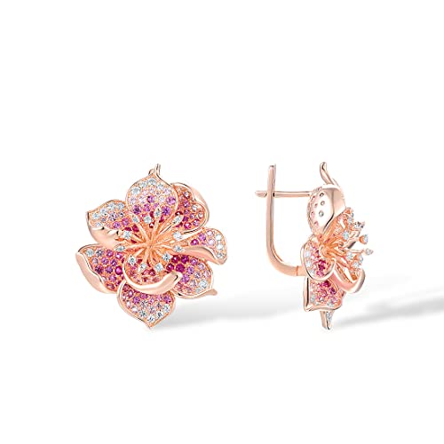 Santuzza Sterling Silver Gemstone Flower Earrings for Women - color: [A]Hibiscus-Pink