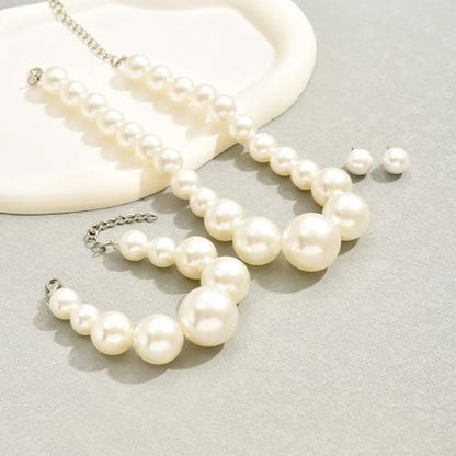 Pearl Jewelry Set for Women Pearl Necklace and Earring Set Bridal Jewelry Set for Wedding Elegant Pearl Jewelry - color: A3:Set-Chunky3