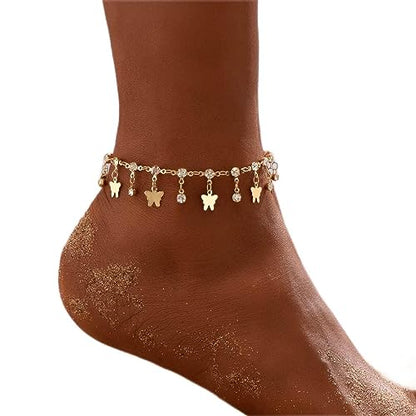 Clataly Turquoise Anklet Bracelets Multilayer Butterfly Anklets Flower Pearl Beaded Ankle Summer Accessories Beach Foot Jewelry for Women
