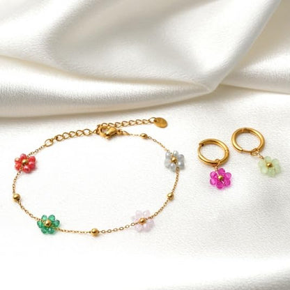 Daisy Pearl Jewelry Set for Women, 14K Gold Plated Stainless Steel Necklace Bracelet Earring 3 Piece Set, Dainty Pearl Choker Flower Necklace Birthday Gift for Her - color: Multi-color