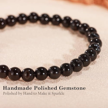 Agate Round Beaded Bracelet for Women Men Natural Agates Stone Healing Bracelets Stretch Elastic Handmade Polished Gemstone Beads Bracelet - color: Black White, size: 6mm Beads