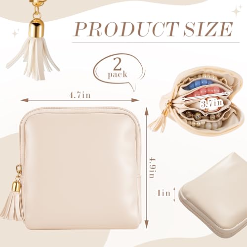 2 Pcs Small Travel Jewelry Case Bridesmaid Gift for Bachelorette Wedding Day, Mini Jewelry Pouch Organizer Bag with Zipper, Portable Waterproof Velvet Jewelries Bag for Rings, Necklaces (Beige)
