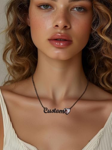 GoldChic JEWELRY Name Necklace Personalized for Men, Womens Custom Name Plate Chain, Stainless Steel Customized Old English Nameplate Choker with Curb Chains Custom, 16 inches to 30 inches - color: Photo & Rolo Chain 1.8 mm -Black