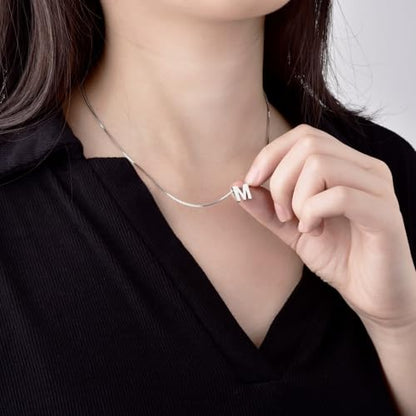 CANDYFANCY Initial Pendant 925 Sterling Silver Letters Personalized Alphabet Pendant Fit 1mm Box Chain - color: Alphabet M Pendant