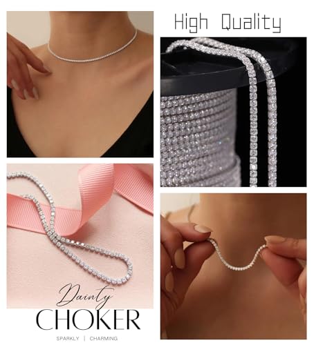 Tennis Necklaces for Women Sparkly Rhinestone Choker Diamond Chain Necklace - style: Silver 1 Row