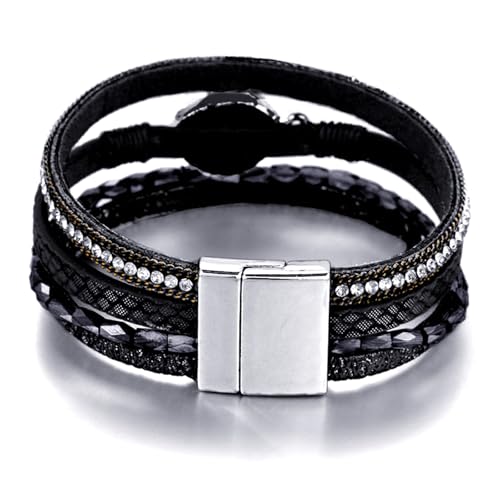 Fesciory Leather Wrap Bracelet for Women, Boho Western Layered Cuff Jewelry | Stackable Bracelets, Easy-On Clasp, Daily Wear, Pairs with Boho Western Outfits, Gift for Women - color: Black12
