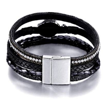 Fesciory Leather Wrap Bracelet for Women, Boho Western Layered Cuff Jewelry | Stackable Bracelets, Easy-On Clasp, Daily Wear, Pairs with Boho Western Outfits, Gift for Women - color: Black12