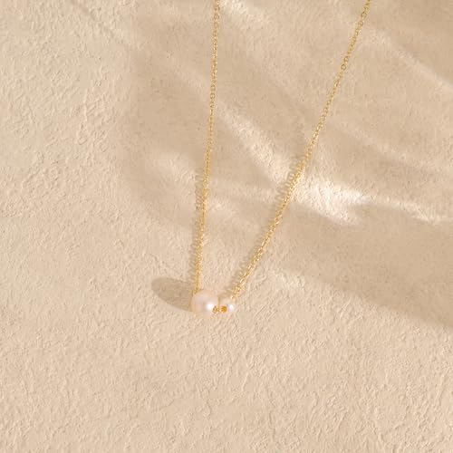 Pearl Necklaces for Women Trendy,Dainty Pearl Pendant Necklace | 14k Gold Plated Elegant Pearl Necklace,Simple Pearl Pendant,Dainty Gold Jewelry,Waterproof Summer Bridal Wedding Accessories - color: GOLD-15
