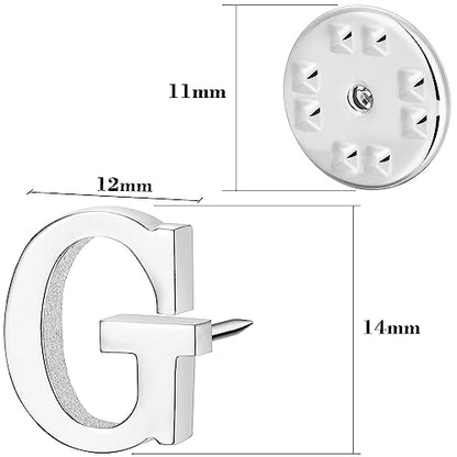 Initial Lapel Pin for Men Women, Brooch Pins for Men Suits, Metal Button Pins in 18K Gold and Silver Tone. - color: Silver-G