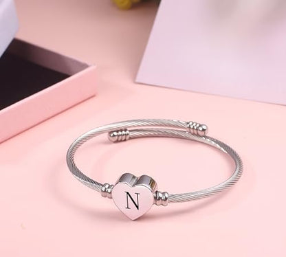 MUERDOU Initial Bracelet for Women Alphabet 26 Letters Bracelet Heart Cable Charm Bracelets Gifts for Her - style: N