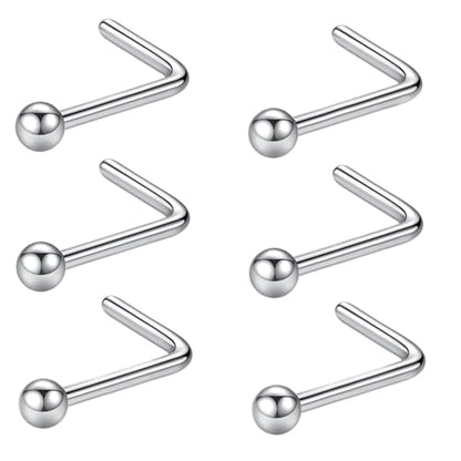 316L Surgical Steel 22g/20g/18g Nose Rings Studs L-Shape Nose Nostrial Piercing Body Jewerly L Shaped Nose Studs 1.5mm 2mm 2.5mm 3mm CZ Nose Screw Studs Rings for Women - style: 6pcs/L-shape/20g/1.5mm Ball/Silver