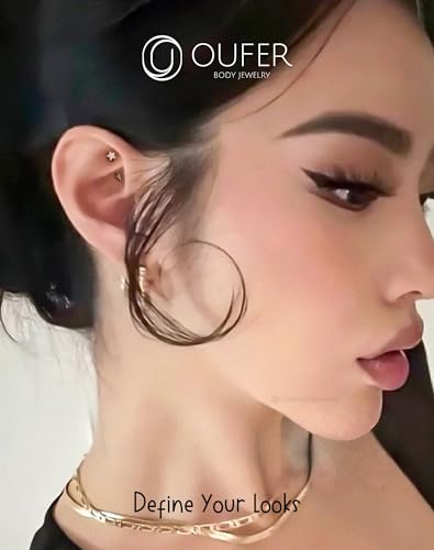 OUFER Rook Piercing Jewelry, G23 Solid Titanium Eyebrow Rings, Heart Vertical Labret Lip Jewelry, 16G Curved Barbells, Daith Rook Earrings for Women Men - color: Silver Star, size: 16G 8mm