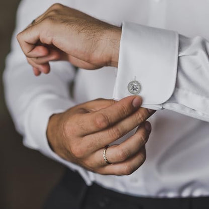 Crystal Cufflinks for Men CZ Cuff Links Sparkle Diamond Gold Ornate Cufflinks for Wedding Groom Best Man - style: Silver