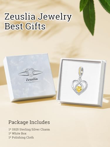 Heart Birthstone Charms for Bracelets, 925 Sterling Silver Women Bead Charms for Charm Bracelets Necklace, Mother's Day Birthday Anniversary Jewelry Gifts for Wife Mom Grandma Daughter - style: Dangle - Nov - Citrine
