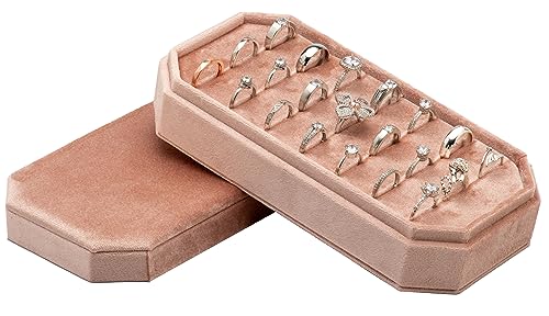 Velvet Ring Organizer Display Tray Jewelry Box Earring Holder Case | for Wedding Birthday Christmas Day (Blush Peach) - color: Blush Peach