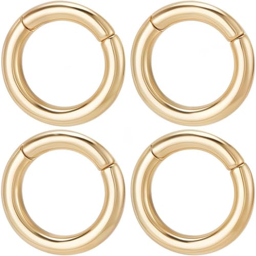 SUNNYCLUE 1 Box 6Pcs 14mm Real 18K Gold Plated Trigger Spring O Rings Round Carabiner Clip Snap Metal Spring Key Ring Buckles for Jewelry Making Supplies DIY Keychain Lanyard Leather Bags Purse Craft - color: 1 Box 6Pcs Real 18K Gold Plated Spring O Ring