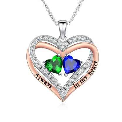 Heart Birthstone Necklace for Women 14K Rose Gold/White Gold Filled Overlapping Double Hearts Pendant Anniversary Valentine's Day Birthday Mother's Day Christmas Gifts for Wife Mom Daughter Her - color: 05-09-May-Sep Birthstone-A, style: Double-Layered Lo