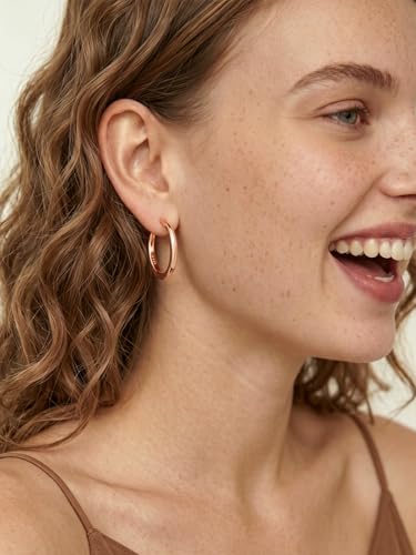 925 Sterling Silver Huggie Hoop Earrings, Small Silver Hoop Earrings for Women Hypoallergenic Huggie Lightweight Small Hoops Earring Cartilage Sleeper Earrings 6/8/10/12/14/16/18/20mm - color: Rose Gold, size: 20MM
