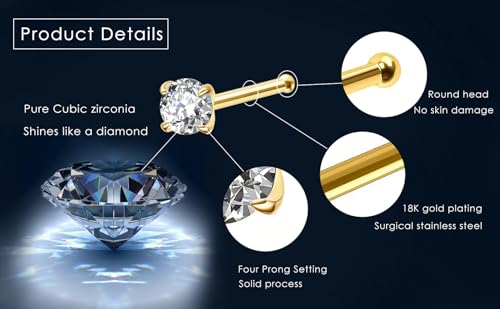 14k Gold Plated 316L Surgical Steel 22g/20g/18g Nose Rings Studs L-Shape Bone Screw Nostril Piercing 1.5mm 2mm 2.5mm 3mm 3.5mm 4.5mm CZ Nose Studs for Women - color: 18g 5pcs L Silver 316L Surgical Steel