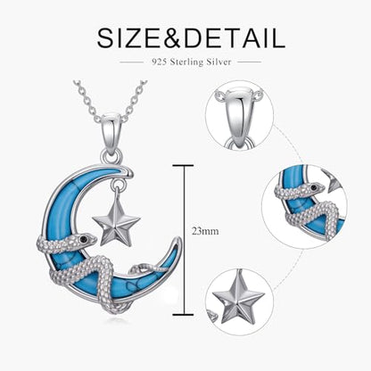 925 Sterling Silver Turquoise Moon Pendant Necklace for Women, Snake/Flower/Bow/Tree of Life/Star Moon Necklace, Dainty Jewelry for Daily Wear & Gifts - style: Style 6