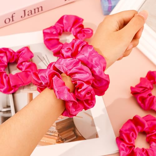 KICOSY 12 Pack Scrunchies - Neon & Hot Pink Hair Bands & Ties for Women & Girls, Party Accessories & Birthday Favors - color: hot pink