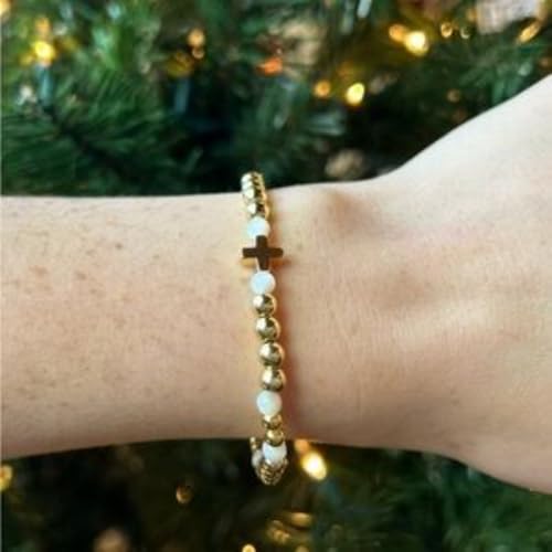 14K Gold Plated Beaded Bracelets Stack Set for Women,Stretch Boho Ball Jewelry Friendship Trendy - color: Black
