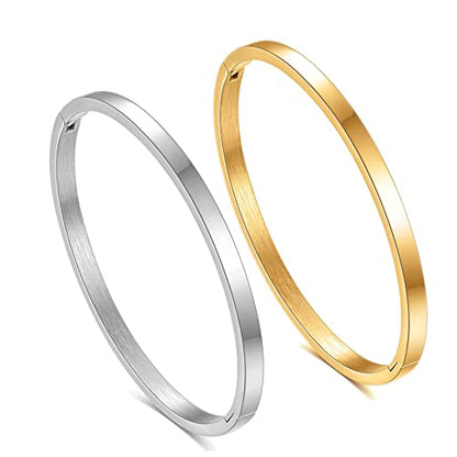 VQYSKO Love Friendship Bracelet Bangle Gold Rose Gold Silver with Cubic Zirconia Stones Stainless Steel Hinged Jewelry with Crystal Oval Bracelet Birthday Present for Her Women Teen Girls - style: 2PC-6.3 Inch-Silver+Gold