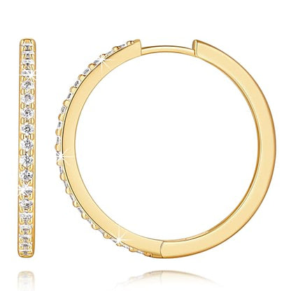 14K Gold Hoop Earrings Small Gold Huggie Hoop Earrings for Women | 14K Gold Earrings for Women CZ Gold Hoop Earrings Lightweight Hypoallergenic Gold Hoop Earrings for Women 12/14/16/20/25/30mm - size: 30mm