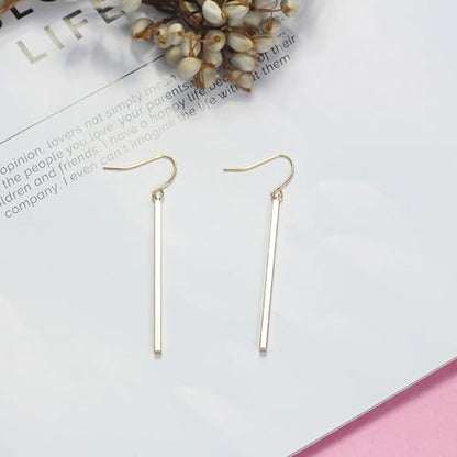 Dcfywl731 Minimal Dainty Gold Plated Dangle Earrings Layered Bar Pendant Neckalce Gold Long Y-Necklace Gold Earrings and Necklaces Set Delicate Lariat Chain Jewelry for Women - color: C2: gold jewelry set