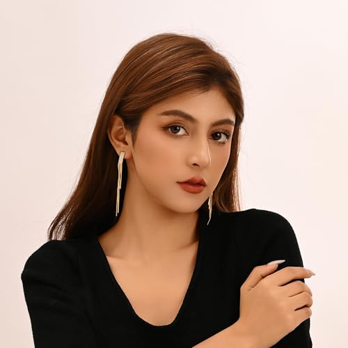 Long Dangle Earrings for Women, Tassel Chain Drop Threader Earrings | 18K Gold Plated, 925 Sterling Silver Posts, Set with cubic zirconia, Hypoallergenic, Non Tarnish, Lightweight, Red Gift Box - color: Gold