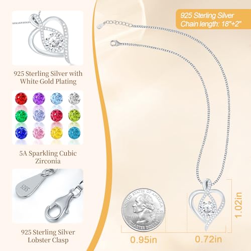 925 Sterling Silver Infinity Heart Necklace for Women, Rhodium Plated Cubic Zirconia Pendant Gift for Girlfriend Wife Mom - Anniversary Valentine's Day Birthday Present with Elegant Gift Box - color: Silver-04-Apr