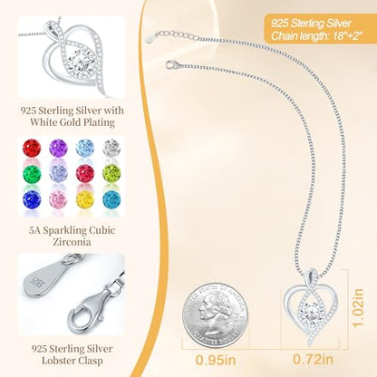 925 Sterling Silver Infinity Heart Necklace for Women, Rhodium Plated Cubic Zirconia Pendant Gift for Girlfriend Wife Mom - Anniversary Valentine's Day Birthday Present with Elegant Gift Box - color: Silver-04-Apr