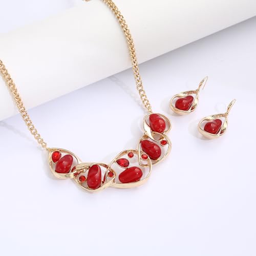 Chunky Statement Jewelry Set Blue Ocean Seashell Choker Necklaces Earrings Set for Women Pearl Bib Collar Necklaces for Party Prom Pageant Summer Fashion Jewelry Unique Birthday Gift - style: Geometric connection JS gold red