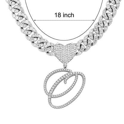 Initial Necklaces Silver Cuban Link Chain for Women Iced Out Chain with Heart Letter Pendants Custom Chain Name Necklace Hip Hop Jewelry Gift - color: O