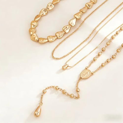 Gold Lariat Necklace for Women Y Shaped Long Gold Chunky Layered Statement Chest Chain with Beads and Pendant Birthday Jewelry Gifts