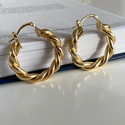Chunky Gold Hoop Earrings for Women 14k Gold Plated Thick Triple Earrings | Hypoallergenic Trendy Chunky Gold Hoops Earrings,Dainty Jewelry Gifts for Women - style: twisted hoop earrings 2