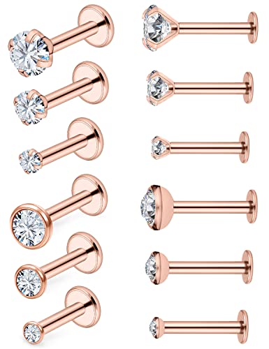 14G Lip Rings Stainless Steel Tragus Helix Conch Piercing Jewelry Snake Bite Piercing Monroe Lip Rings Labret Medusa Cartilage Lobe Earrings Piercing Jewelry Cubic Zirconia 2MM 3MM 4MM - color: 6MM-Rose Gold,2mm/3mm/4mm