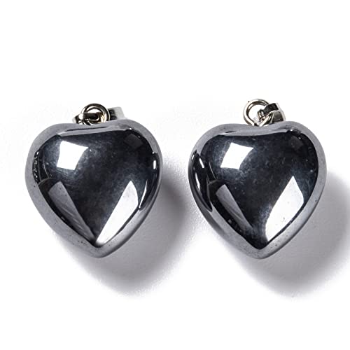 10Pcs Heart Stone Charm Pendants Natural Terahertz Stone Gemstone Pendants with Platinum Brass Loops for DIY Necklace Keychains Earring Crafts Supplies - color: Terahertz Stone