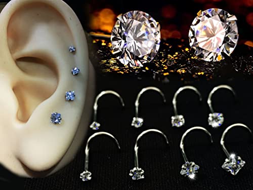 Nose Rings & Studs - 18g, 20g, 22g 14K Gold Bone Nose Studs for Women in Titanium Steel - color: 20g 8pcs Silver L Shaped 316L Surgical Steel