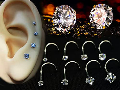 Nose Rings & Studs - 18g, 20g, 22g 14K Gold Bone Nose Studs for Women in Titanium Steel - color: 20g 8pcs Silver L Shaped 316L Surgical Steel