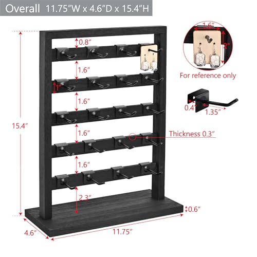 Ikee Design Wooden Jewelry Earring Display Rack, 20 Removable Metal Hooks | Wooden 5 Tiers Jewelry Display Rack with Hooks: Comes with 20 removable metal hooks for earrings, earring cards, bracelets. - color: 1) Black