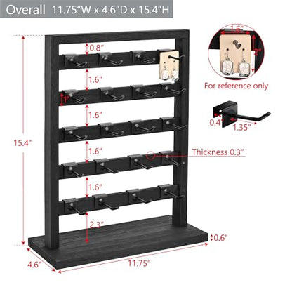 Ikee Design Wooden Jewelry Earring Display Rack, 20 Removable Metal Hooks | Wooden 5 Tiers Jewelry Display Rack with Hooks: Comes with 20 removable metal hooks for earrings, earring cards, bracelets. - color: 1) Black