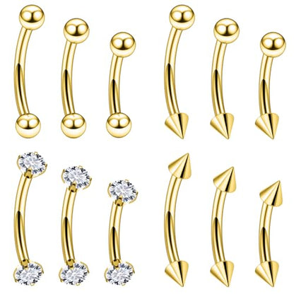 Rook Daith Piercing Jewelry 16G Stainless Surgical Steel Curved Barbell Eyebrow Rings Vertical Labret Lip Piercing Jewelry Rook Daith Earrings for Women Men 6MM 8MM 10MM Hypoallergenic - color: Gold-6MM 8MM 10MM