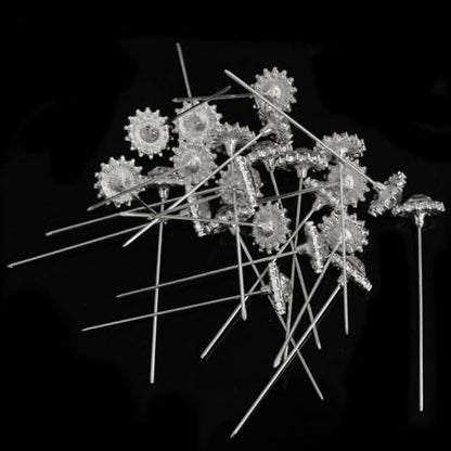 XGNG 24PCS Silver Alloy Diamond Flower Rhinestone Wedding Corsage Bouquet Pins - Round Diamond Crystal Floral Pins for Wedding Bridal Decoration