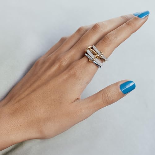 BKC Gold Stackable Rings for Women, 14k Gold Plated Chunky Statement Cubic Zirconia Rings, Silver Gold Multi Ring Interlocking Mixed Metals Stack Rings Set Non Tarnish - color: Whisper set, size: 6